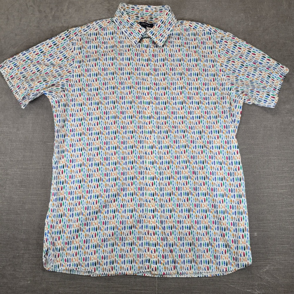 Cremieux Button Up Y2K Shirt Mens Large White Surfboard Print Short Sleeve